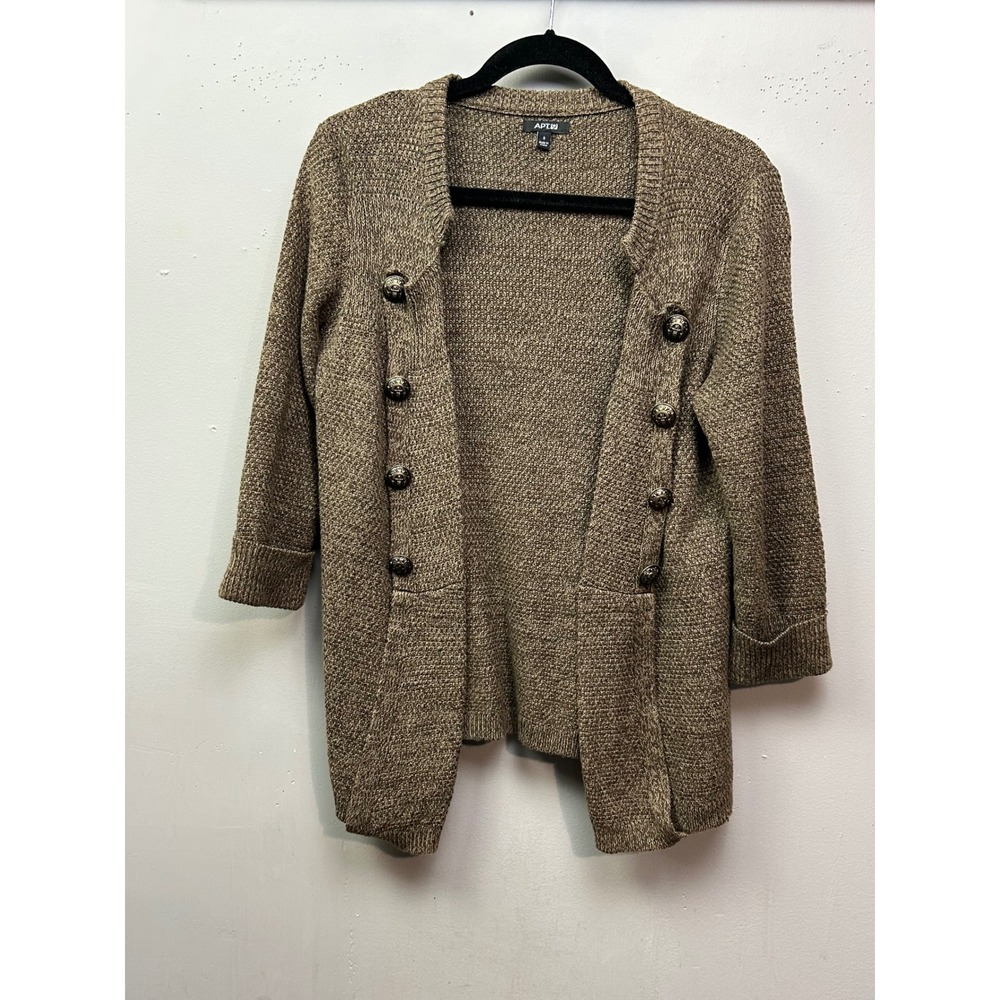 APT 9 Womens Cardigan Sweater Size S Brown Textured Military Style Buttons